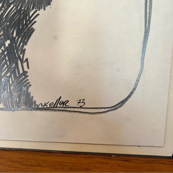 Original portrait, pencil M Keller 1973 drawing on board Mcm retro vintage - Picture 11 of 17